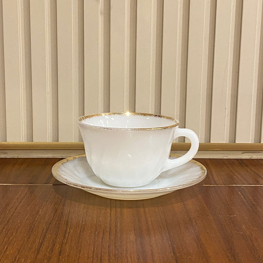 FireKing White Swirl Cup & Saucer With Golden Rim (gold2)