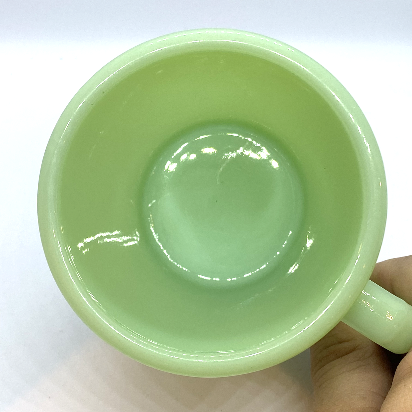 FireKing Jadeite Flat Bottom D handle Mug, Made in USA 1950s (D1)