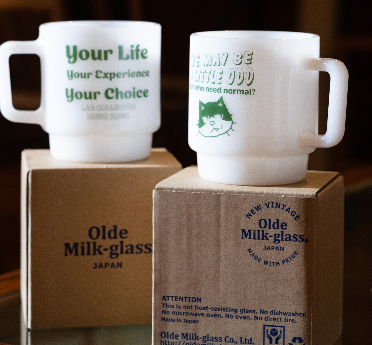 "We May be a little odd" Milk Glass Mug
