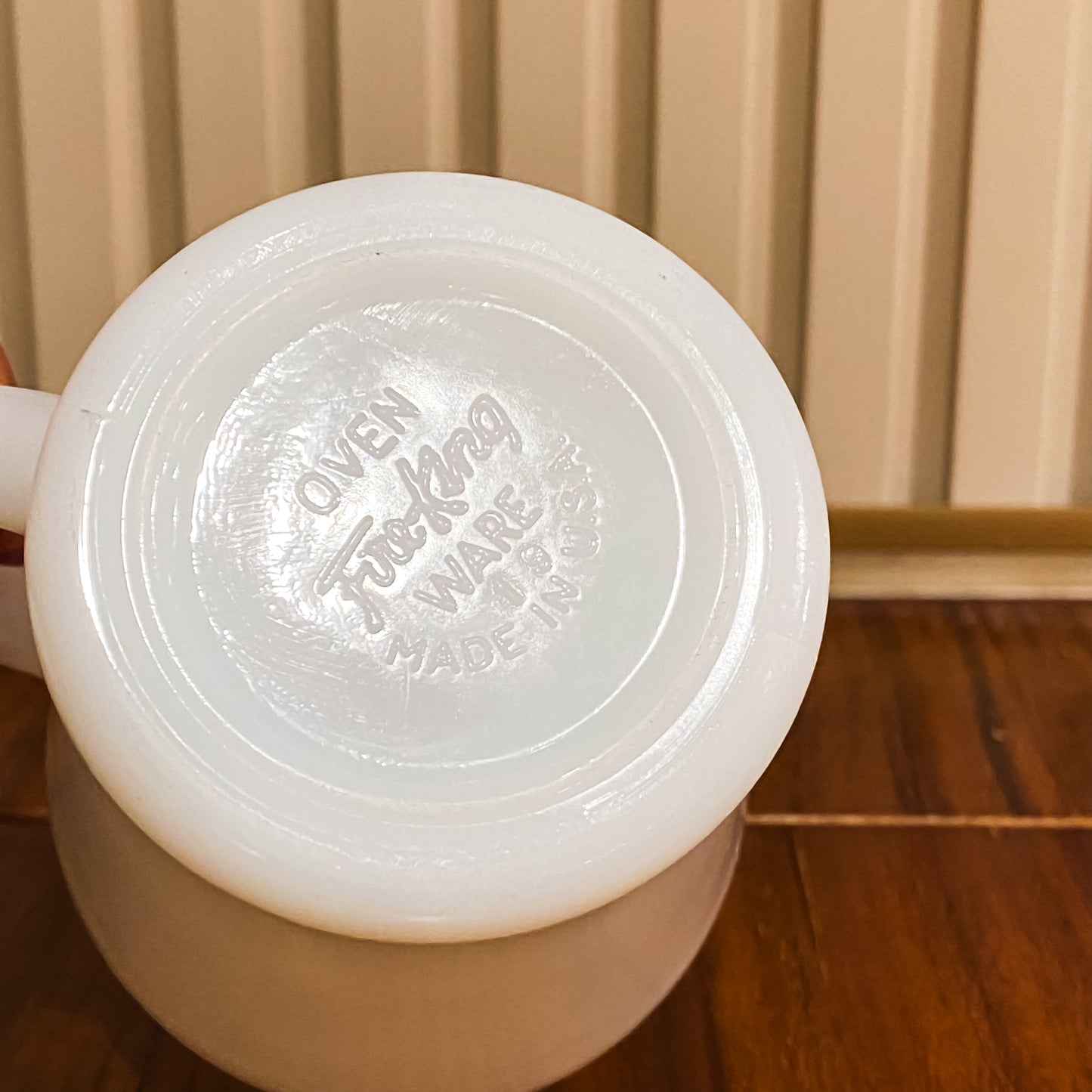 FireKing White D handle Mug, Made in USA 1960s (Wht-1)