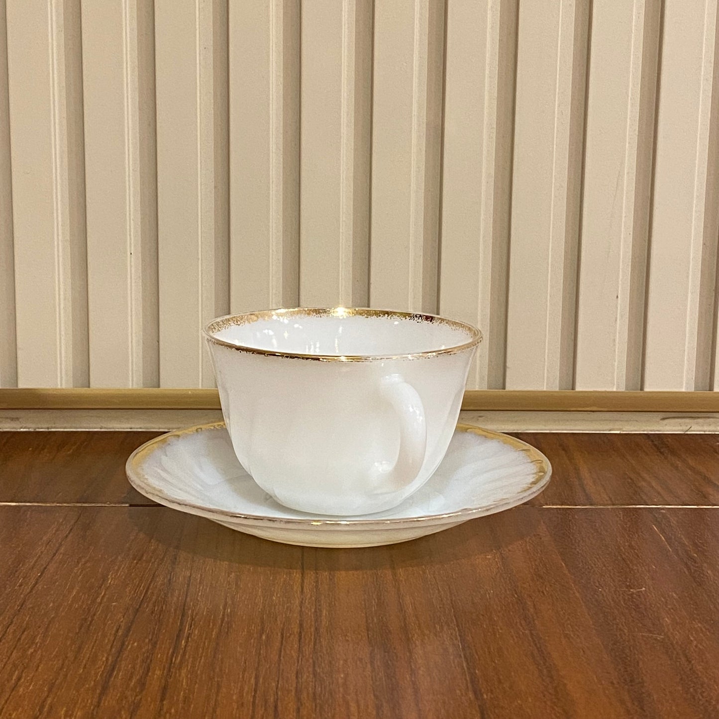 FireKing White Swirl Cup & Saucer With Golden Rim (gold2)