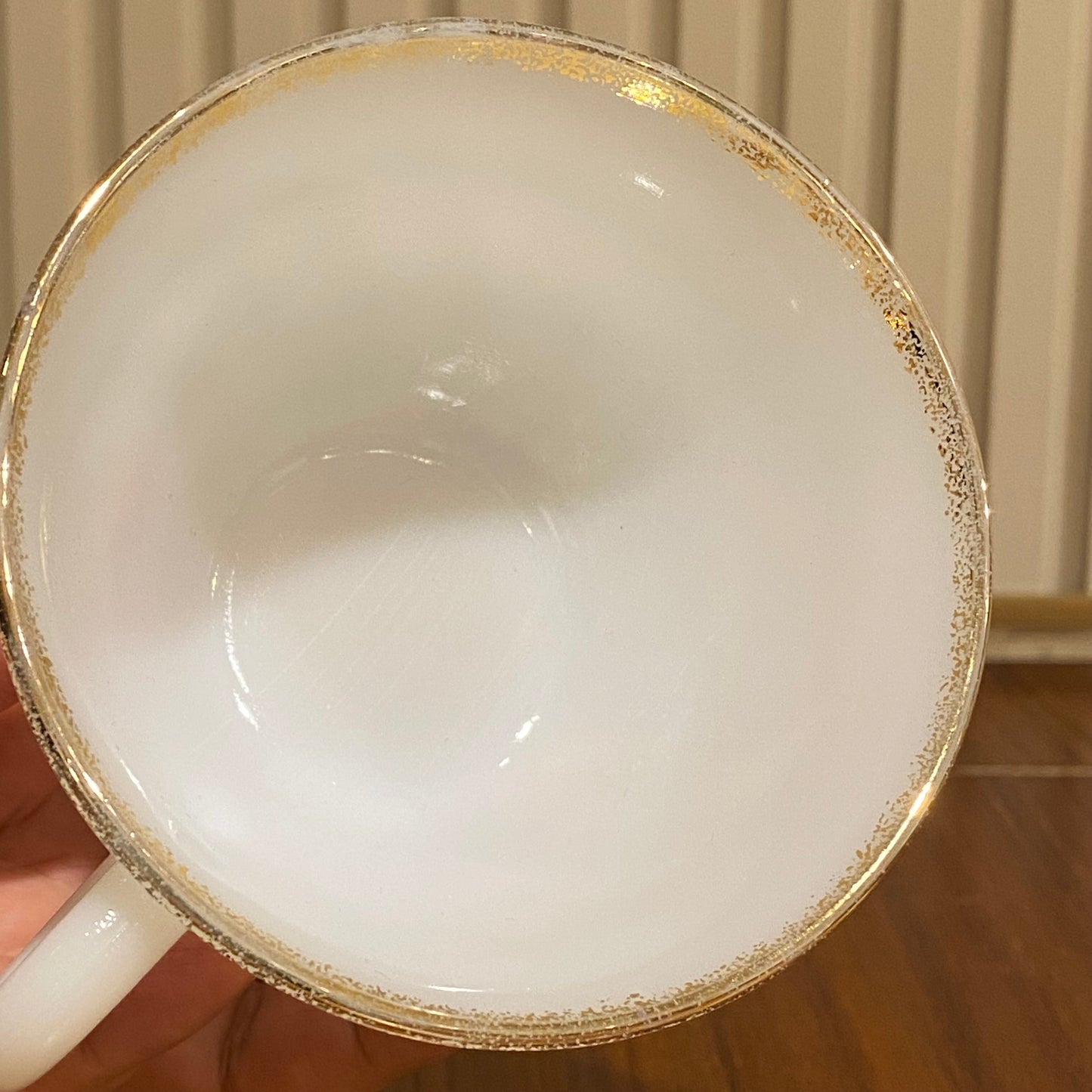 FireKing White Swirl Cup & Saucer With Golden Rim (gold1)
