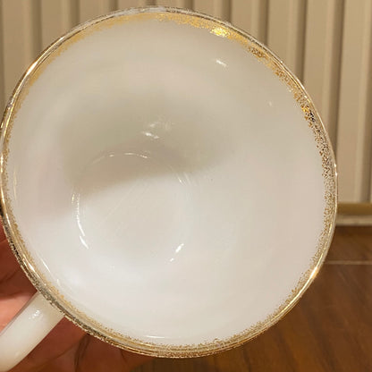 FireKing White Swirl Cup & Saucer With Golden Rim (gold1)