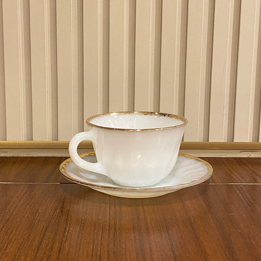 FireKing White Swirl Cup & Saucer With Golden Rim (gold3)