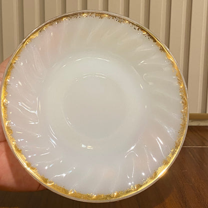 FireKing White Swirl Cup & Saucer With Golden Rim (gold2)