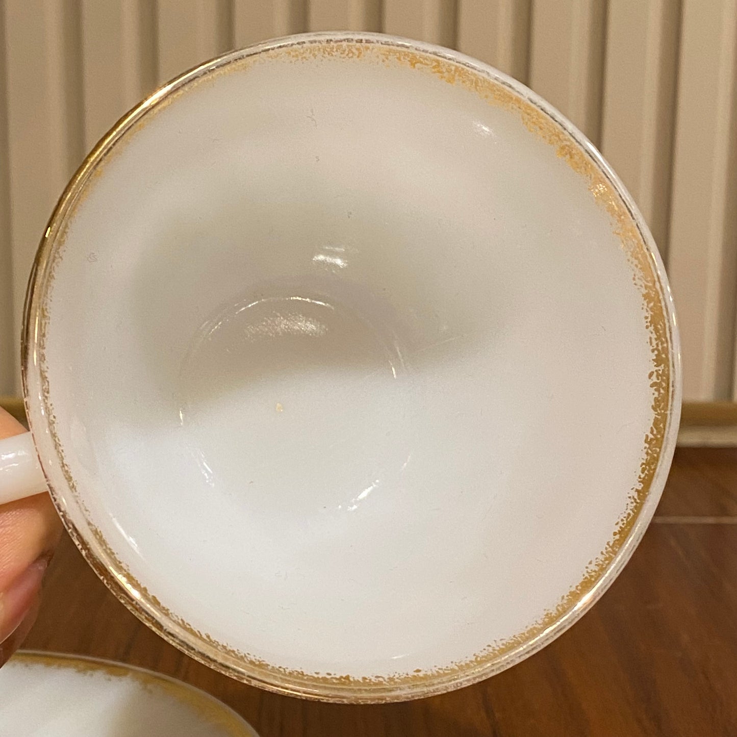 FireKing White Swirl Cup & Saucer With Golden Rim (gold2)