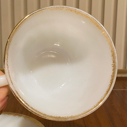 FireKing White Swirl Cup & Saucer With Golden Rim (gold2)