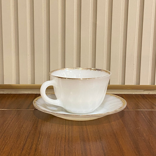 FireKing White Swirl Cup & Saucer With Golden Rim (gold2)