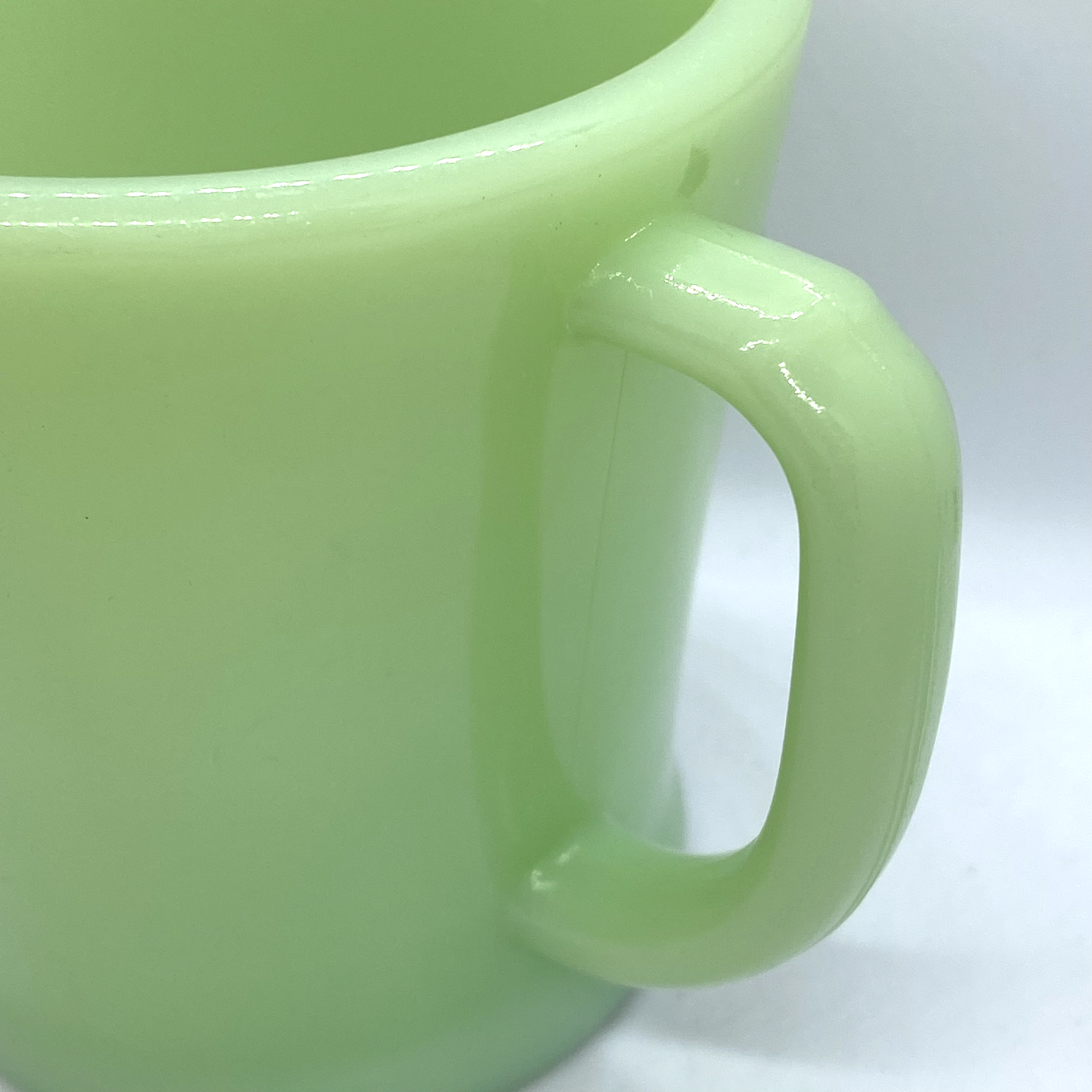 FireKing Jadeite Flat Bottom D handle Mug, Made in USA 1950s (D1)