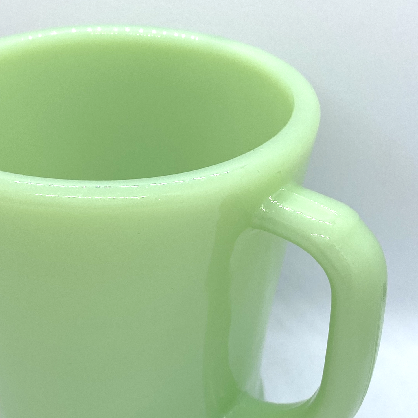 FireKing Jadeite Flat bottom D handle Mug, Made in USA 1950s (D2)