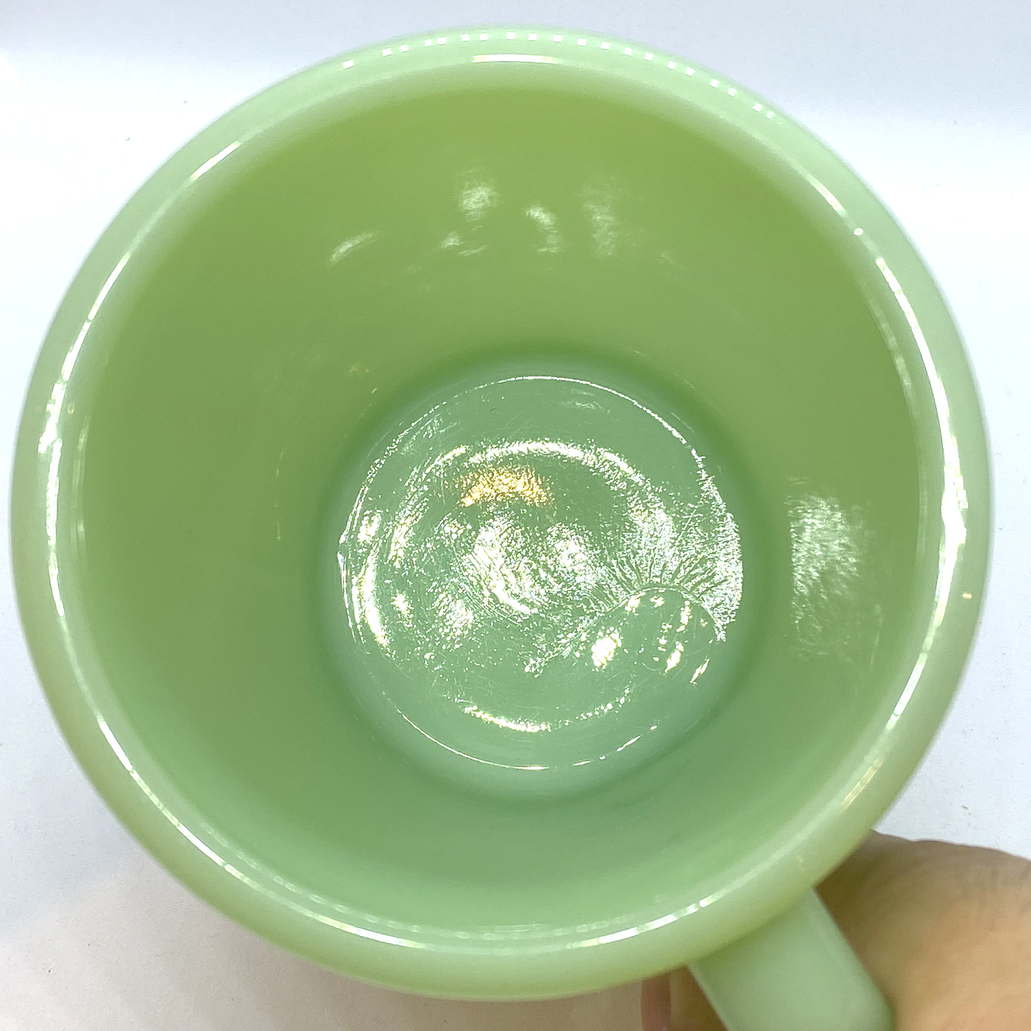 FireKing Jadeite Flat bottom D handle Mug, Made in USA 1950s (D2)