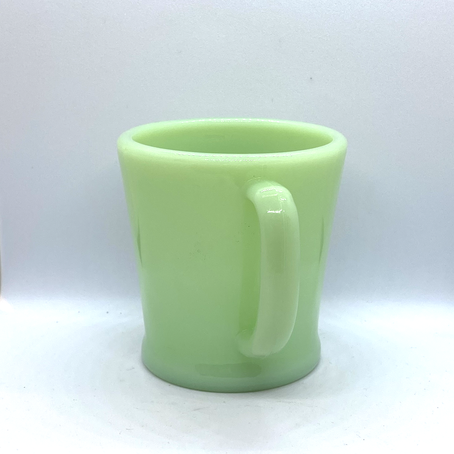 FireKing Jadeite Flat Bottom D handle Mug, Made in USA 1950s (D3)