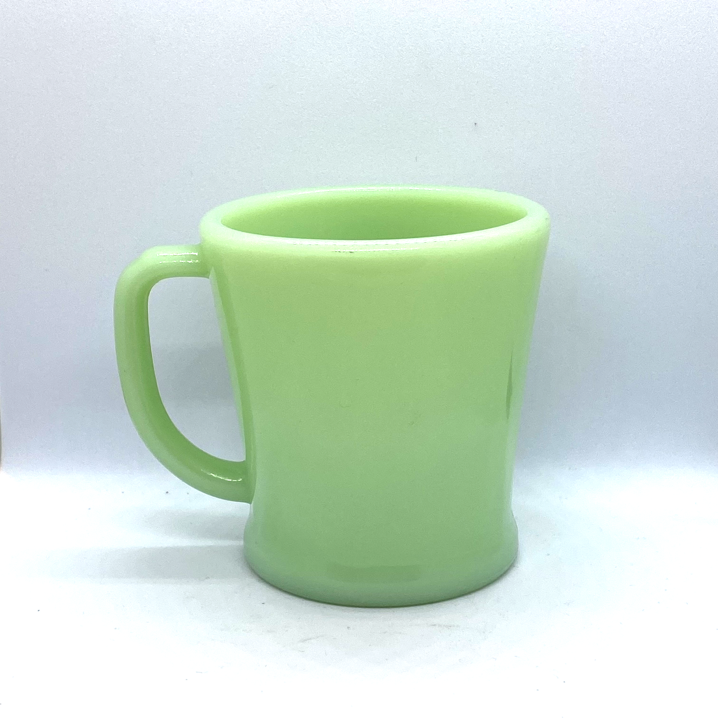 FireKing Jadeite Flat Bottom D handle Mug, Made in USA 1950s (D3)