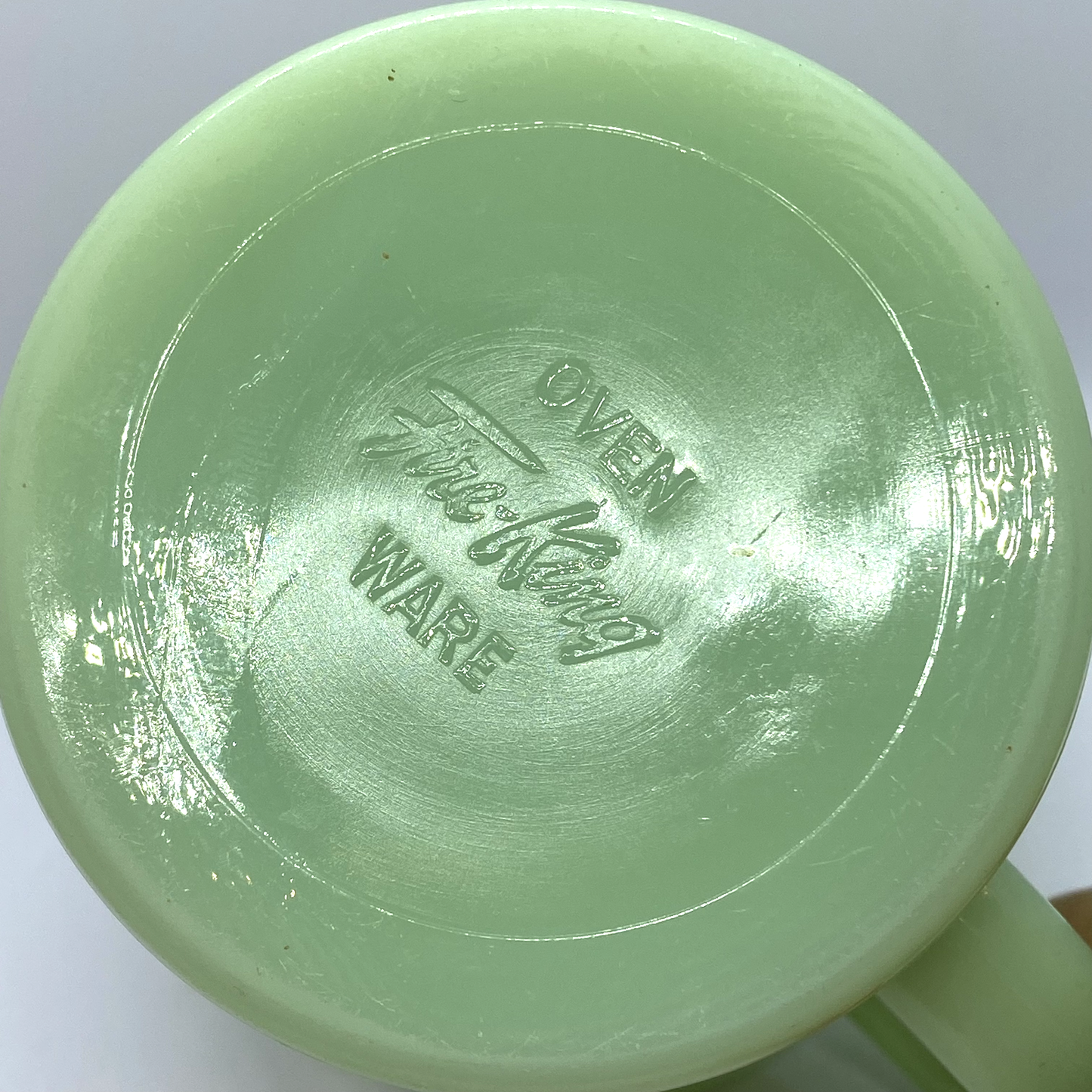 FireKing Jadeite Flat Bottom D handle Mug, Made in USA 1950s (D3)