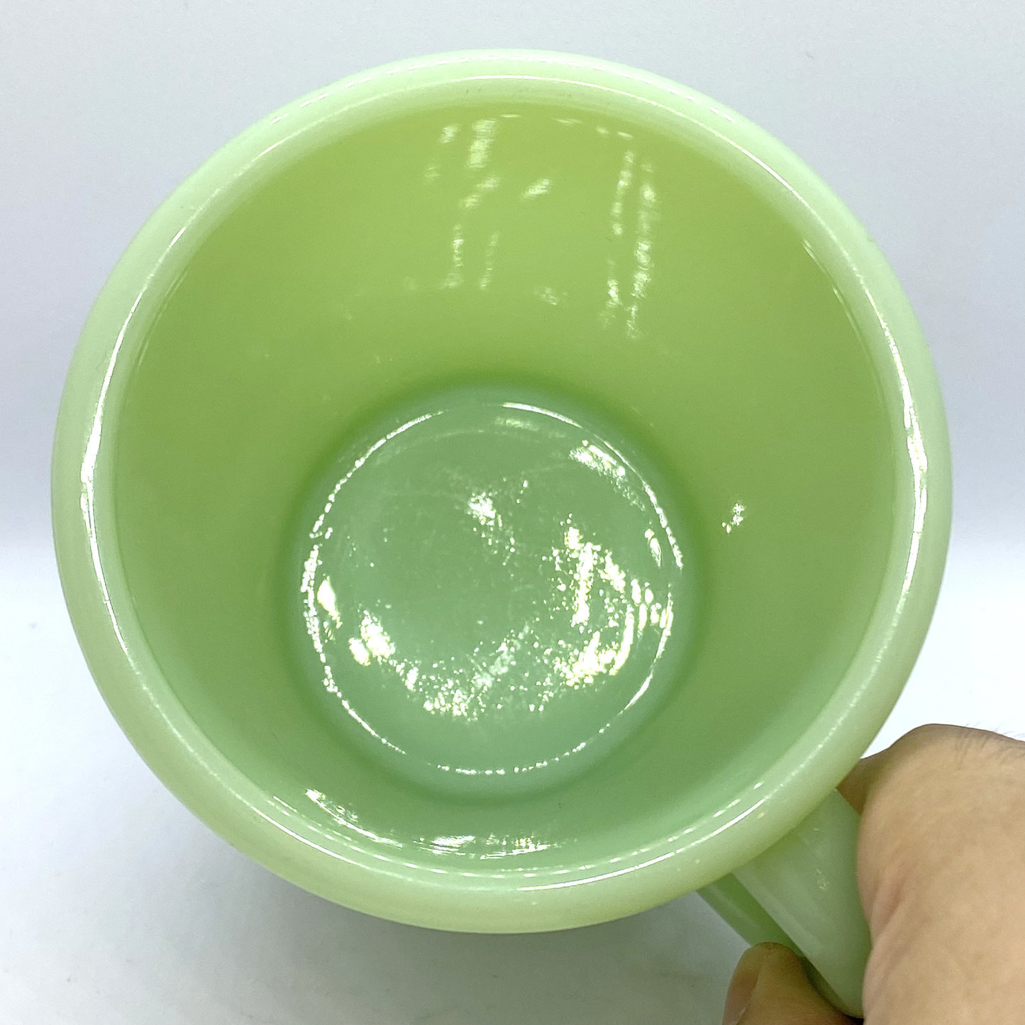 FireKing Jadeite Flat Bottom D handle Mug, Made in USA 1950s (D3)