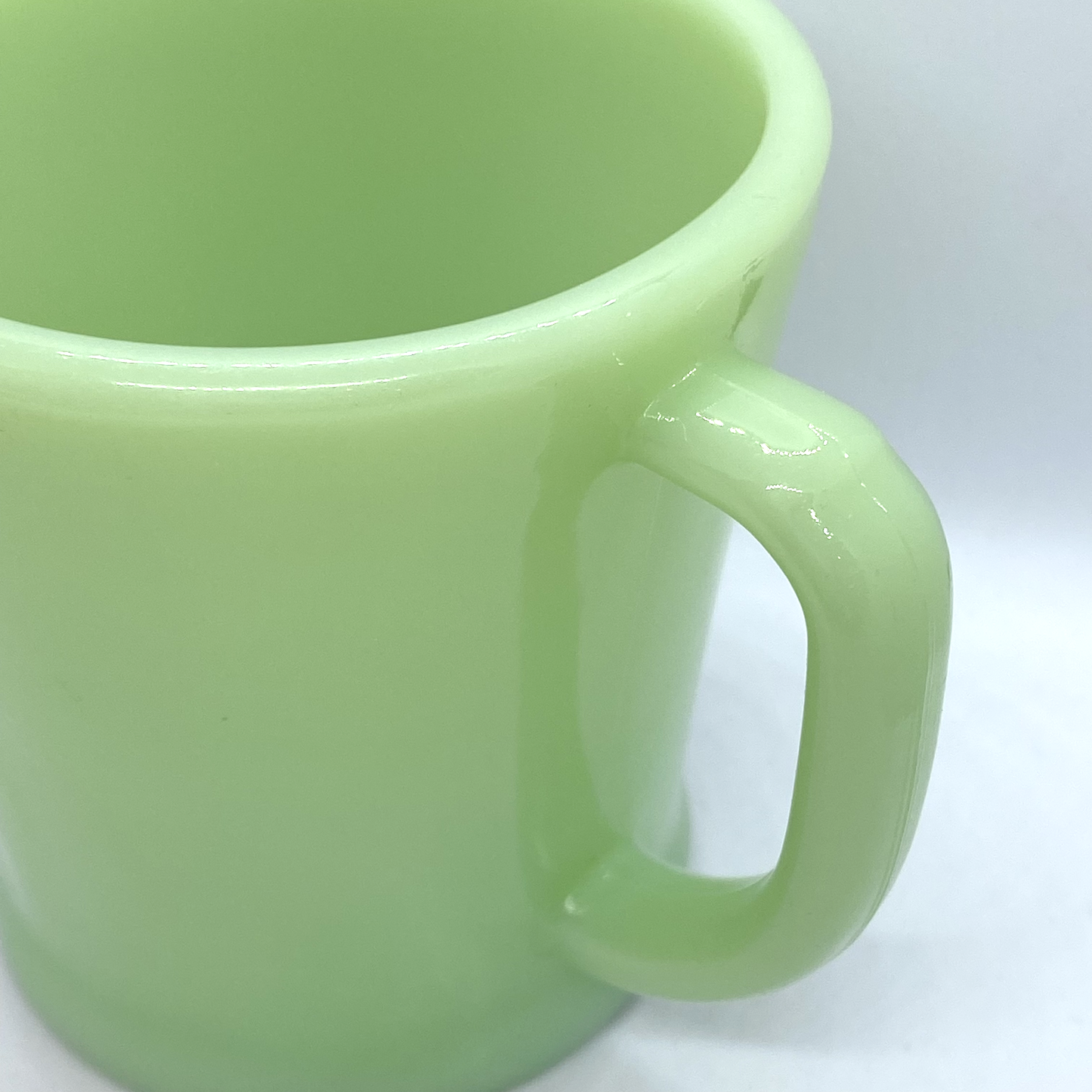 FireKing Jadeite Flat Bottom D handle Mug, Made in USA 1950s (D4)