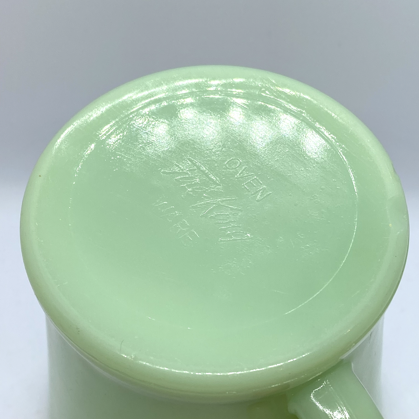 FireKing Jadeite Flat Bottom D handle Mug, Made in USA 1950s (D4)