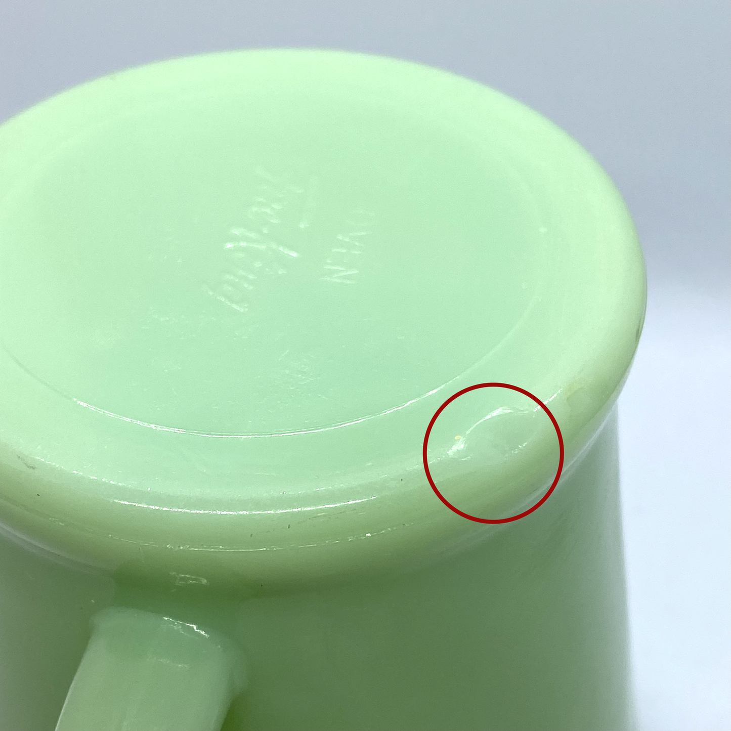 FireKing Jadeite Flat Bottom D handle Mug, Made in USA 1950s (D4)