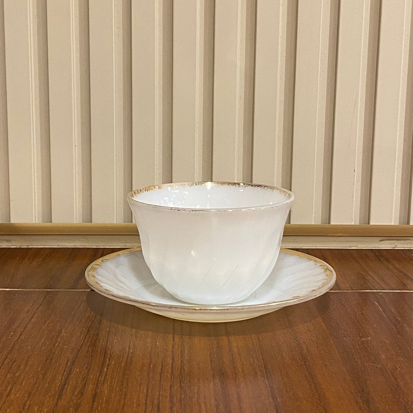 FireKing White Swirl Cup & Saucer With Golden Rim (gold2)