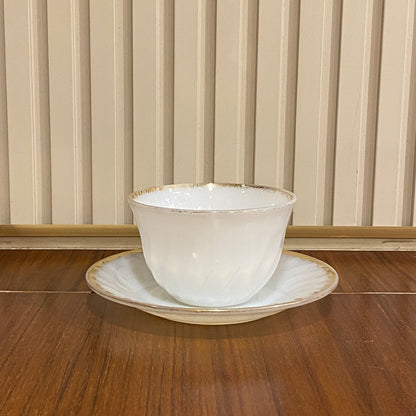FireKing White Swirl Cup & Saucer With Golden Rim (gold2)