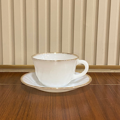 FireKing White Swirl Cup & Saucer With Golden Rim (gold1)