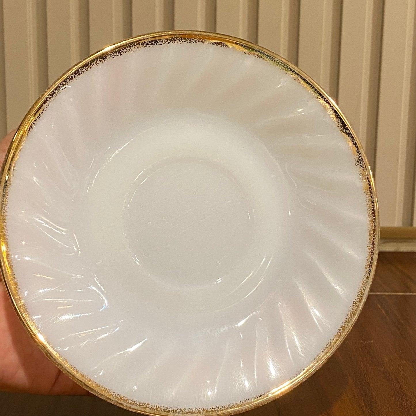 FireKing White Swirl Cup & Saucer With Golden Rim (gold1)