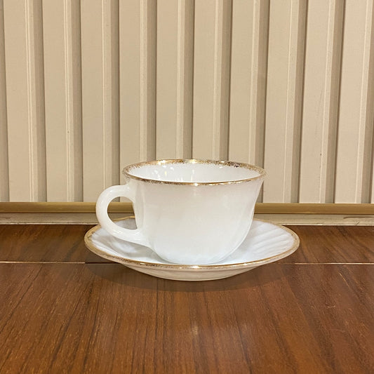 FireKing White Swirl Cup & Saucer With Golden Rim (gold1)