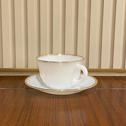 FireKing White Swirl Cup & Saucer With Golden Rim (gold1)