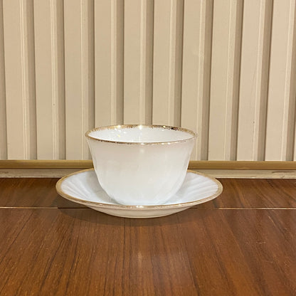 FireKing White Swirl Cup & Saucer With Golden Rim (gold1)