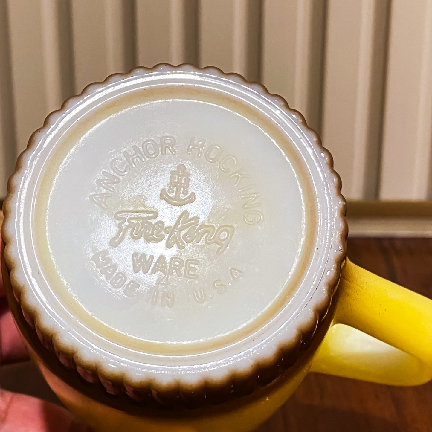 FireKing Yellow/Brow Ribbed Bottom Stacking Mug (YB2)