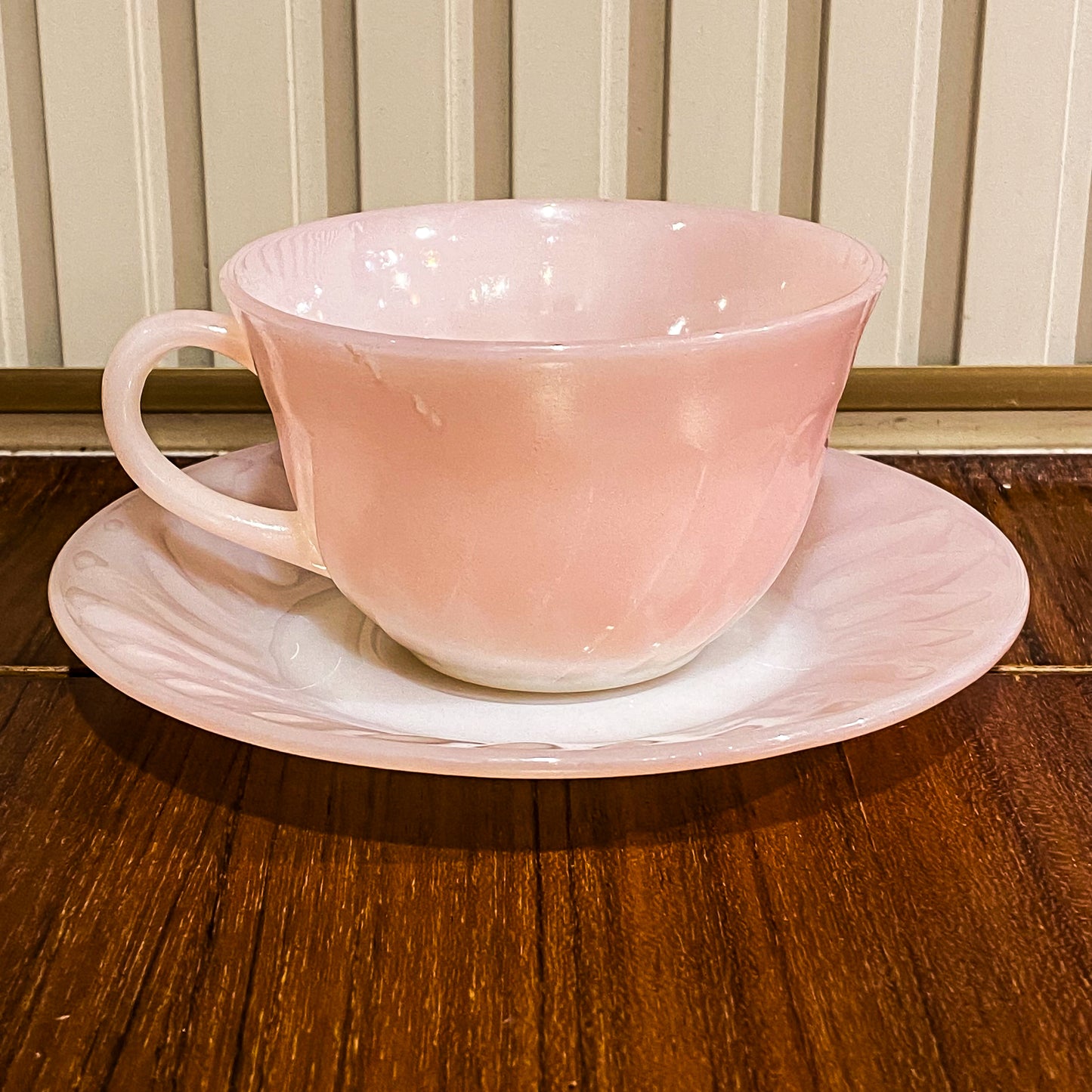 FireKing Pink Swirl Cup & Saucer (pink1)