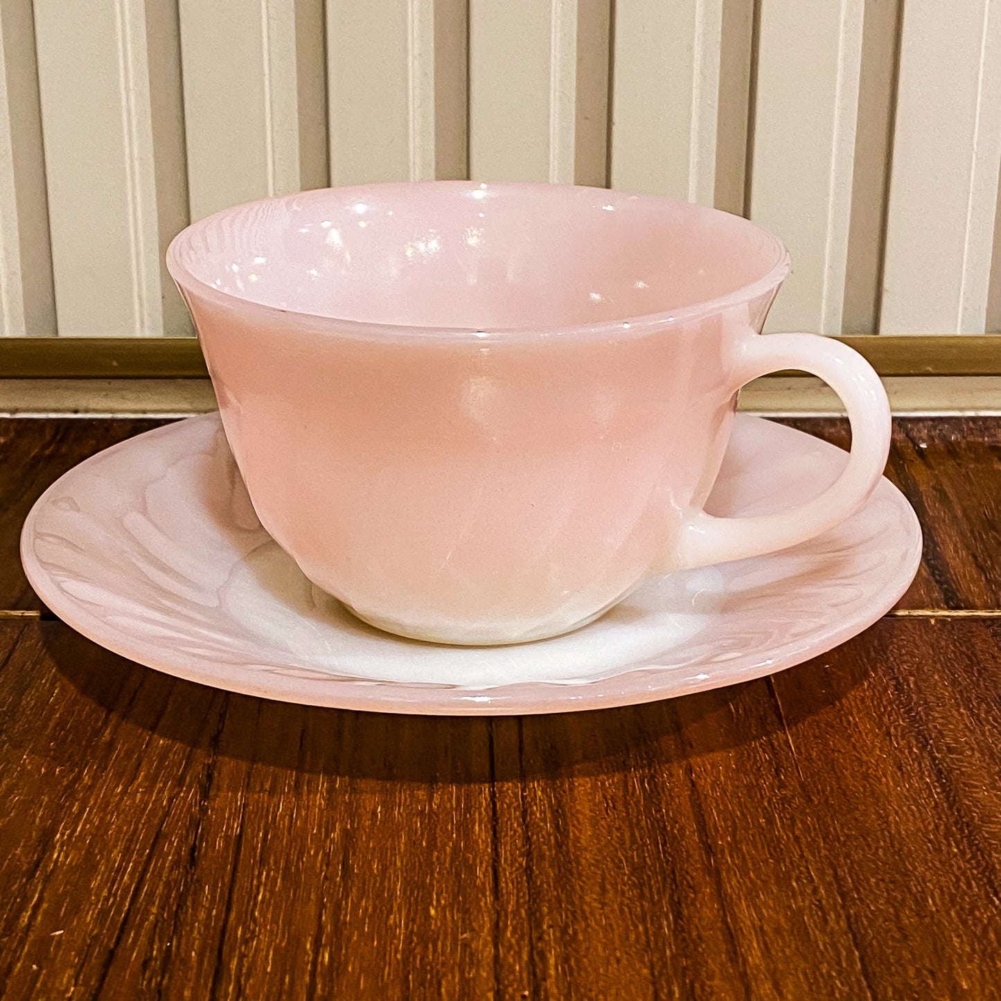 FireKing Pink Swirl Cup & Saucer (pink1)